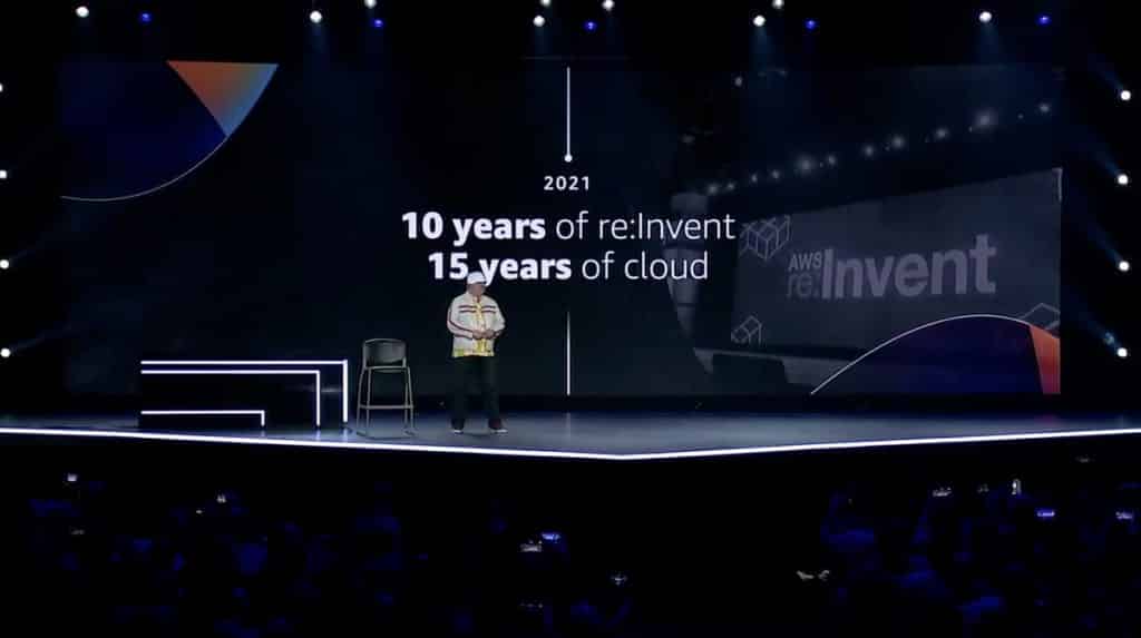 Dr. Werner Vogels, CTO, Amazon.com on stage at AWS re:Invent 2021